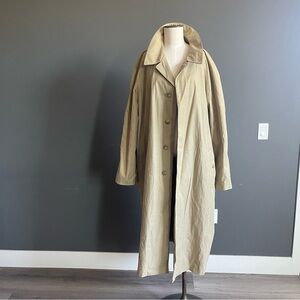Vintage Beige Trench Coat with Brown Corduroy Collar Overcoat 46L Unisex